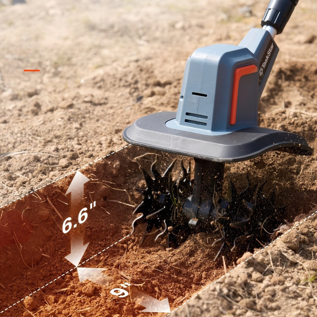 Cultivador Elétrico Terrox Sem Fio Com Lâminas de Aço Inoxidável e Bateria Dupla + BRINDE: Kit 10 Ferramentas