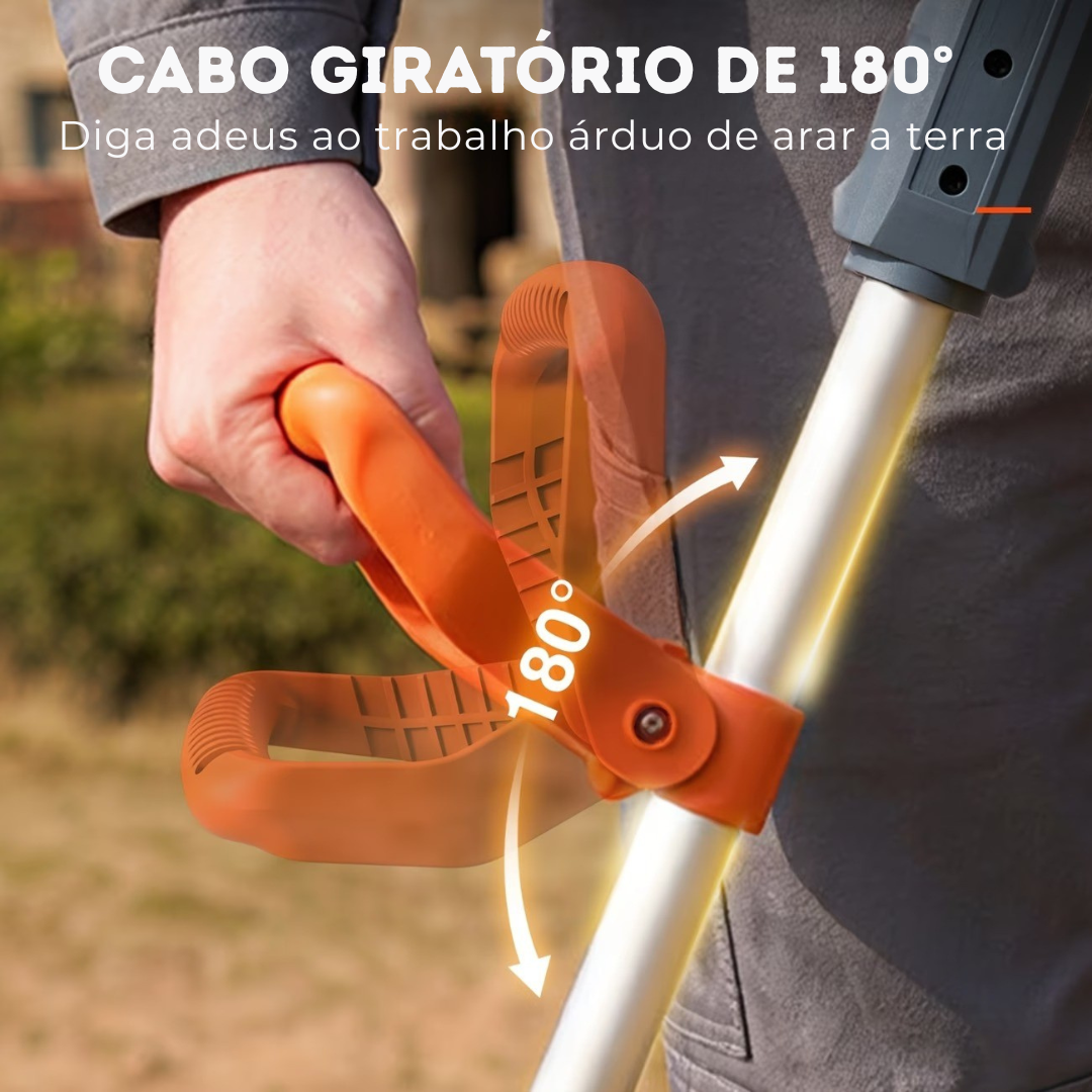Cultivador Elétrico Terrox Sem Fio Com Lâminas de Aço Inoxidável e Bateria Dupla + BRINDE: Kit 10 Ferramentas